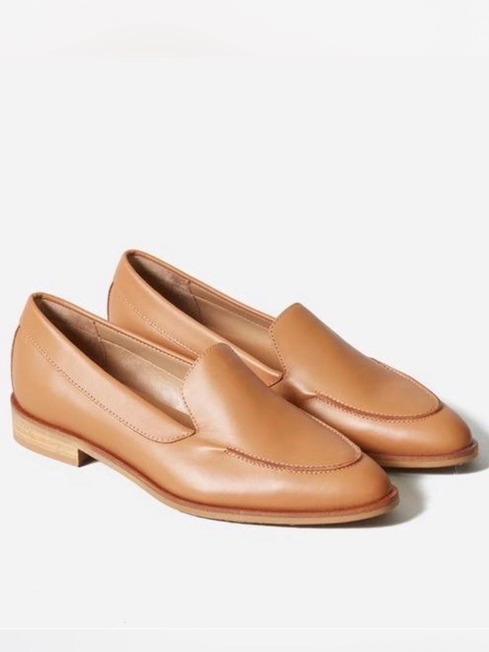 Everlane Italian Leather Loafers Caramel Tan Wood Heel NWT Size US 11